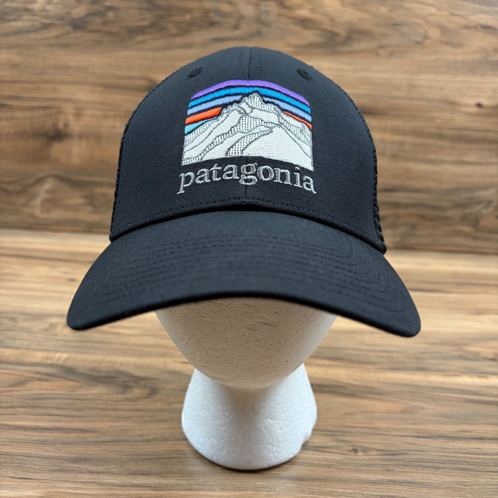 Patagonia Mens Mesh Snapback Trucker Hat Black Ridge Mountain LoPro Cap